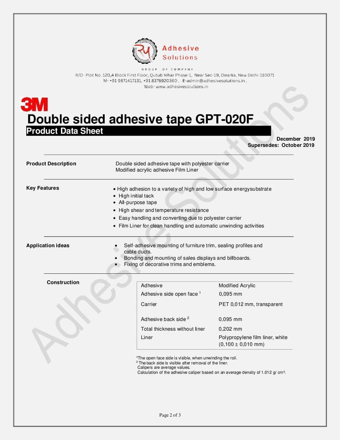 3M Double Coated Tape GPT-020F DCT 24mmX50mtr