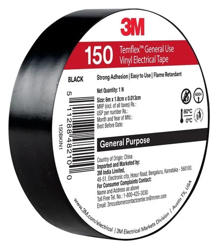 3M Temflex 150 Vinyl Electrical Tape Black