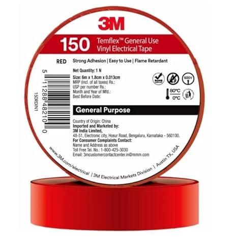 3M Temflex 150 Vinyl Electrical Tape (Red 19mmx 6mtr)